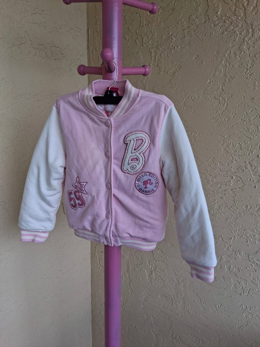 Barbie Girls' Pink & White Varsity Jacket - Limited Edition